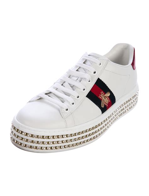 ace sneaker with crystals gucci|gucci ace embellished leather sneakers.